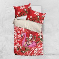 Personalized Hawaii Christmas Bedding Set Mele Kalikimaka Chilling Shaka Santa Flamingo - Polynesian Pride