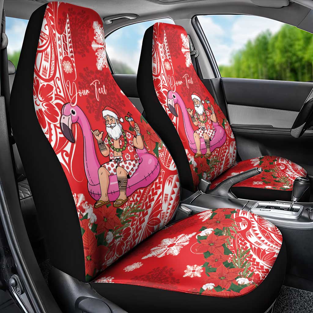Personalized Hawaii Christmas Car Seat Cover Mele Kalikimaka Chilling Shaka Santa Flamingo - Polynesian Pride