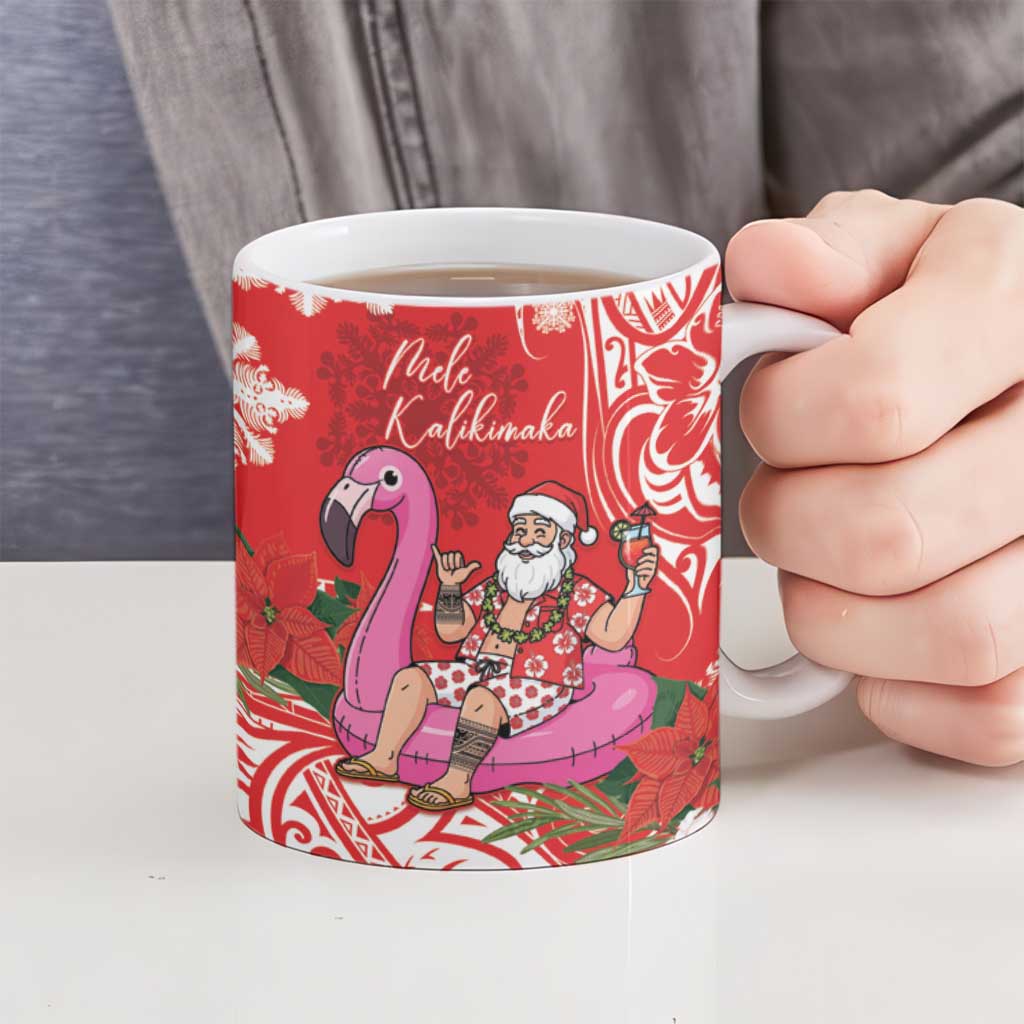 Personalized Hawaii Christmas Ceramic Mug Mele Kalikimaka Chilling Shaka Santa Flamingo - Polynesian Pride