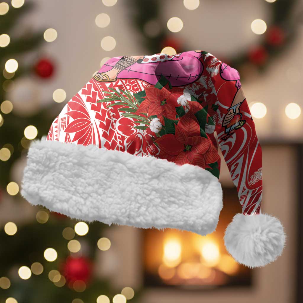 Personalized Hawaii Christmas Santa Hat Mele Kalikimaka Chilling Shaka Santa Flamingo - Polynesian Pride