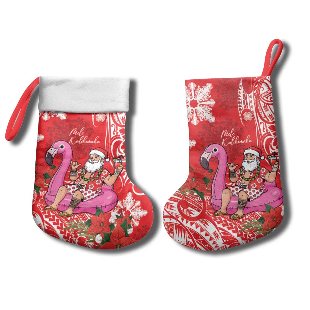 Personalized Hawaii Christmas Stocking Mele Kalikimaka Chilling Shaka Santa Flamingo - Polynesian Pride