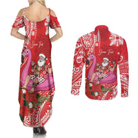 Personalized Hawaii Christmas Couples Matching Summer Maxi Dress and Long Sleeve Button Shirt Mele Kalikimaka Chilling Shaka Santa Flamingo LT14 - Polynesian Pride