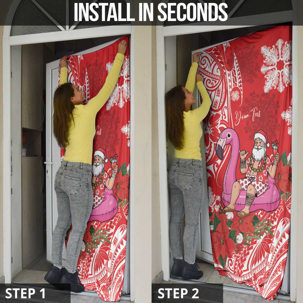 Personalized Hawaii Christmas Door Cover Mele Kalikimaka Chilling Shaka Santa Flamingo - Polynesian Pride