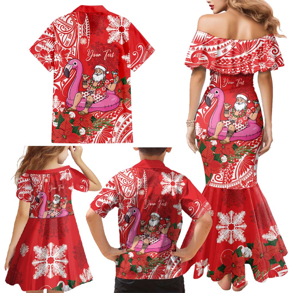 Personalized Hawaii Christmas Family Matching Mermaid Dress and Hawaiian Shirt Mele Kalikimaka Chilling Shaka Santa Flamingo LT14 - Polynesian Pride