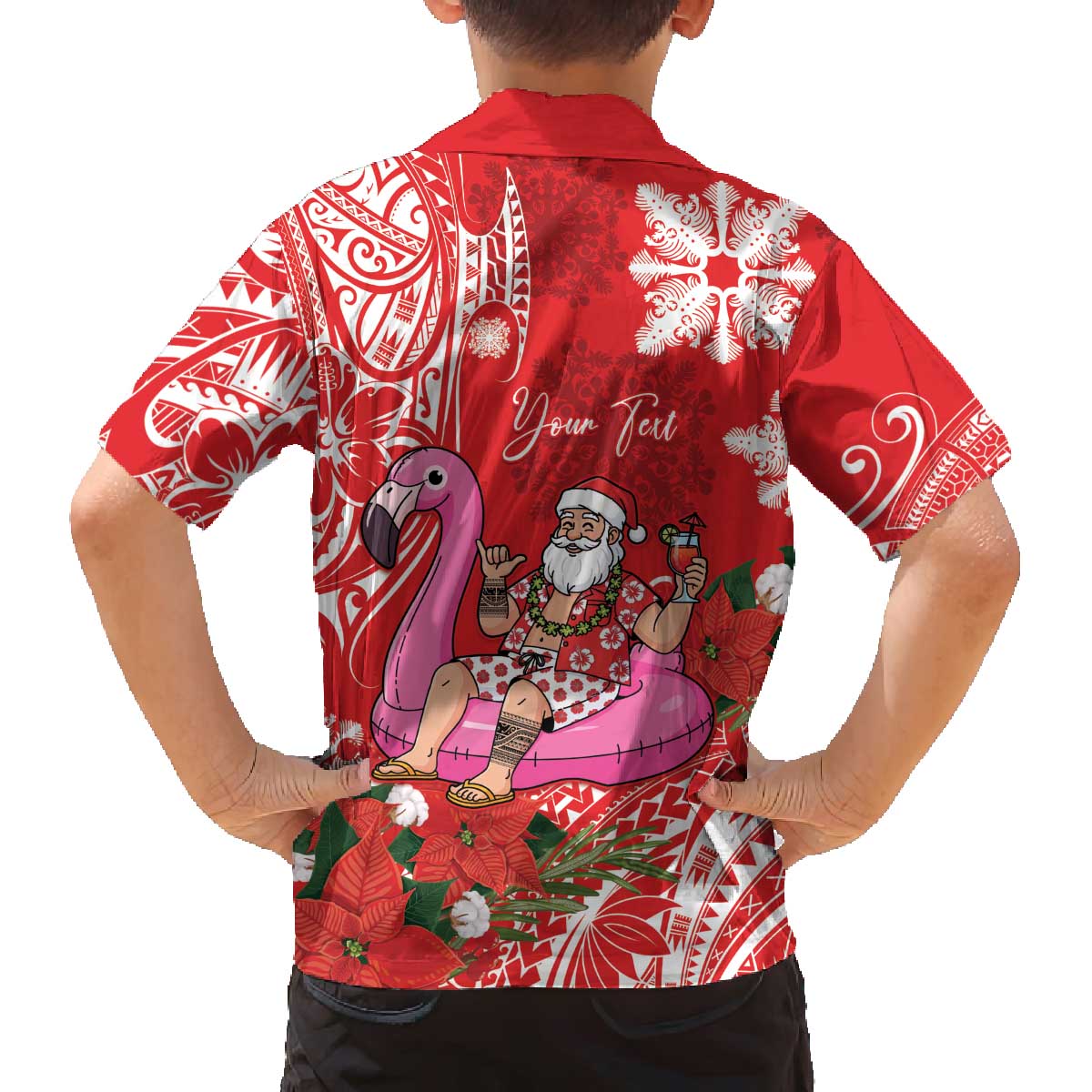 Personalized Hawaii Christmas Family Matching Off The Shoulder Long Sleeve Dress and Hawaiian Shirt Mele Kalikimaka Chilling Shaka Santa Flamingo - Polynesian Pride