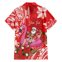 Personalized Hawaii Christmas Family Matching Off The Shoulder Long Sleeve Dress and Hawaiian Shirt Mele Kalikimaka Chilling Shaka Santa Flamingo - Polynesian Pride