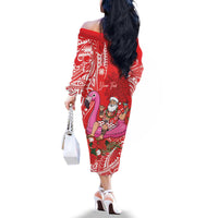 Personalized Hawaii Christmas Family Matching Off The Shoulder Long Sleeve Dress and Hawaiian Shirt Mele Kalikimaka Chilling Shaka Santa Flamingo - Polynesian Pride