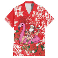 Personalized Hawaii Christmas Family Matching Off Shoulder Maxi Dress and Hawaiian Shirt Mele Kalikimaka Chilling Shaka Santa Flamingo - Polynesian Pride