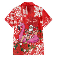 Personalized Hawaii Christmas Family Matching Off Shoulder Maxi Dress and Hawaiian Shirt Mele Kalikimaka Chilling Shaka Santa Flamingo - Polynesian Pride
