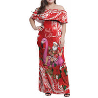 Personalized Hawaii Christmas Family Matching Off Shoulder Maxi Dress and Hawaiian Shirt Mele Kalikimaka Chilling Shaka Santa Flamingo - Polynesian Pride