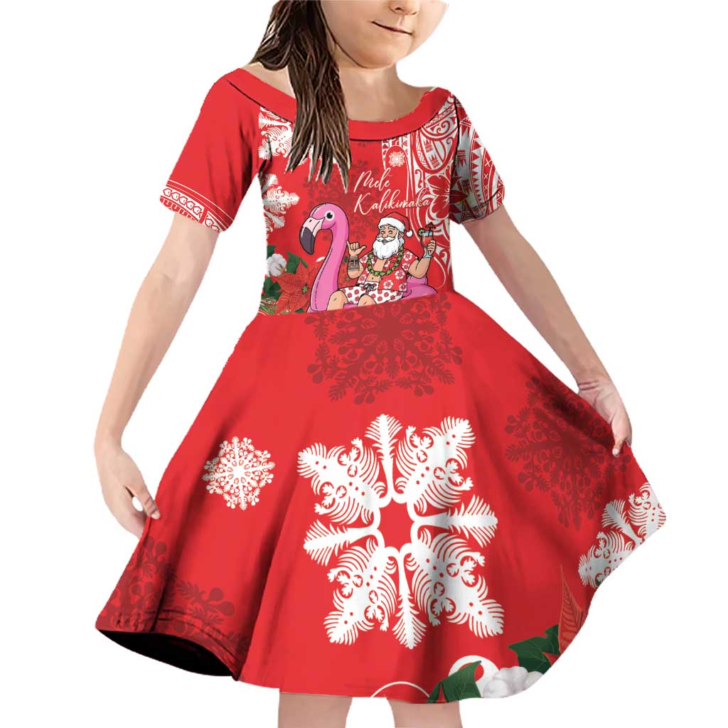 Personalized Hawaii Christmas Family Matching Off Shoulder Short Dress and Hawaiian Shirt Mele Kalikimaka Chilling Shaka Santa Flamingo - Polynesian Pride