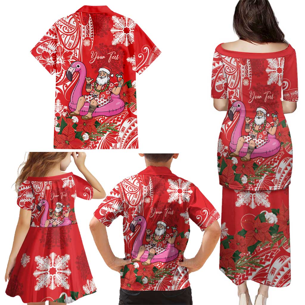 Personalized Hawaii Christmas Family Matching Puletasi and Hawaiian Shirt Mele Kalikimaka Chilling Shaka Santa Flamingo LT14 - Polynesian Pride