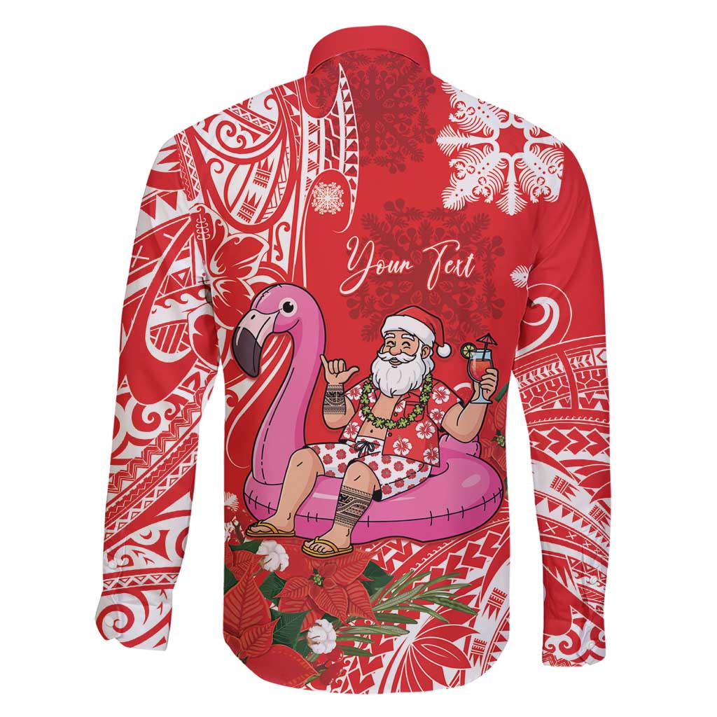 Personalized Hawaii Christmas Family Matching Short Sleeve Bodycon Dress and Hawaiian Shirt Mele Kalikimaka Chilling Shaka Santa Flamingo LT14 - Polynesian Pride