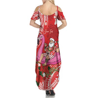 Personalized Hawaii Christmas Family Matching Summer Maxi Dress and Hawaiian Shirt Mele Kalikimaka Chilling Shaka Santa Flamingo LT14 - Polynesian Pride