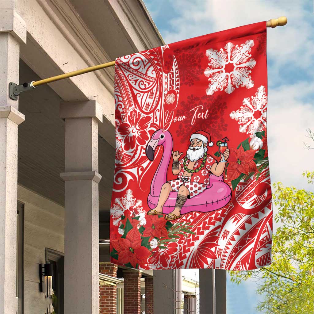 Personalized Hawaii Christmas Garden Flag Mele Kalikimaka Chilling Shaka Santa Flamingo - Polynesian Pride