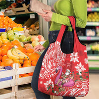 Personalized Hawaii Christmas Grocery Bag Mele Kalikimaka Chilling Shaka Santa Flamingo - Polynesian Pride