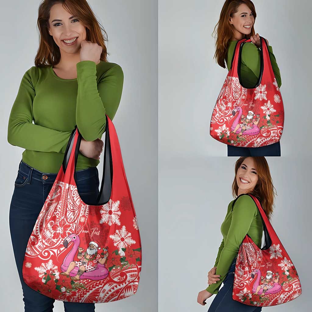 Personalized Hawaii Christmas Grocery Bag Mele Kalikimaka Chilling Shaka Santa Flamingo - Polynesian Pride