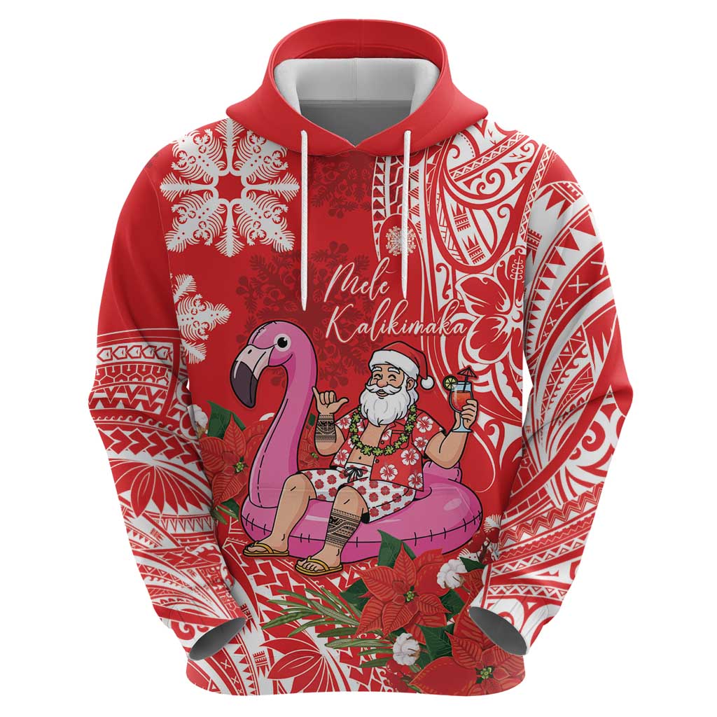 Personalized Hawaii Christmas Hoodie Mele Kalikimaka Chilling Shaka Santa Flamingo - Polynesian Pride