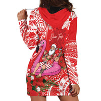 Personalized Hawaii Christmas Hoodie Dress Mele Kalikimaka Chilling Shaka Santa Flamingo - Polynesian Pride