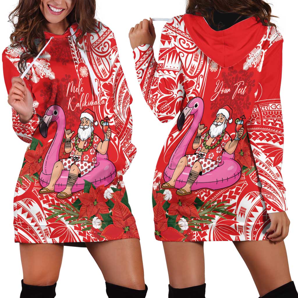 Personalized Hawaii Christmas Hoodie Dress Mele Kalikimaka Chilling Shaka Santa Flamingo - Polynesian Pride