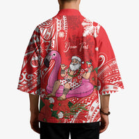 Personalized Hawaii Christmas Kimono Mele Kalikimaka Chilling Shaka Santa Flamingo - Polynesian Pride