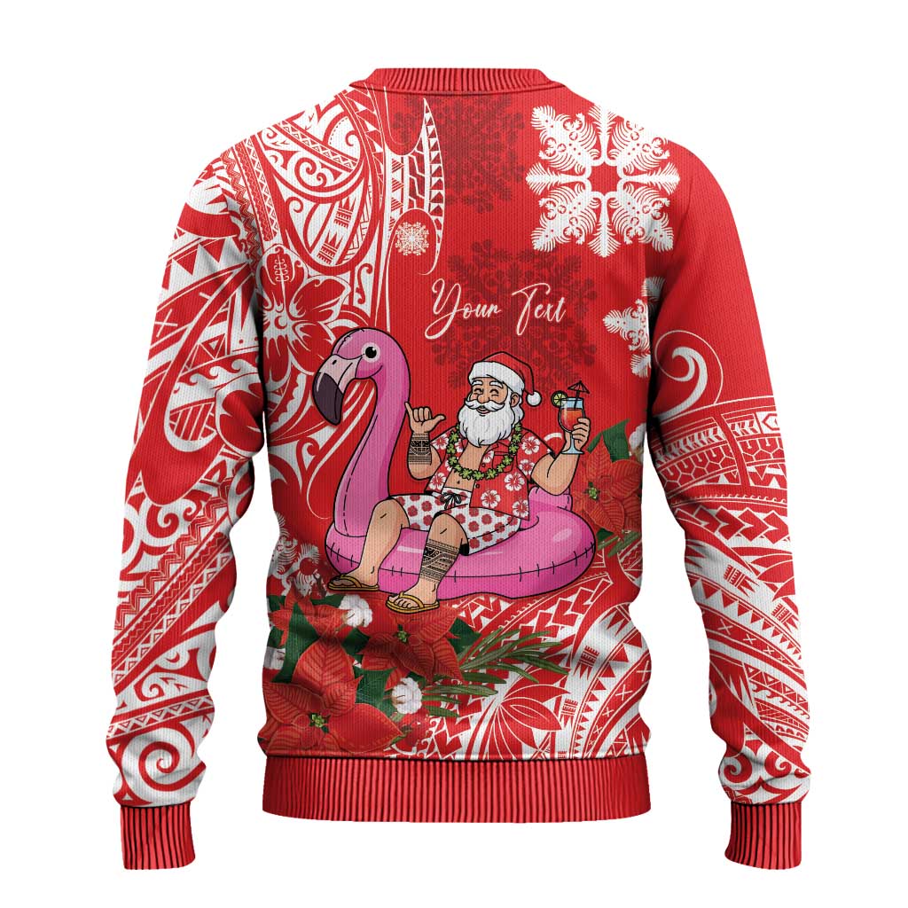 Personalized Hawaii Christmas Ugly Christmas Sweater Mele Kalikimaka Chilling Shaka Santa Flamingo - Polynesian Pride