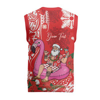 Personalized Hawaii Christmas Knitted V-Neck Vest Mele Kalikimaka Chilling Shaka Santa Flamingo - Polynesian Pride