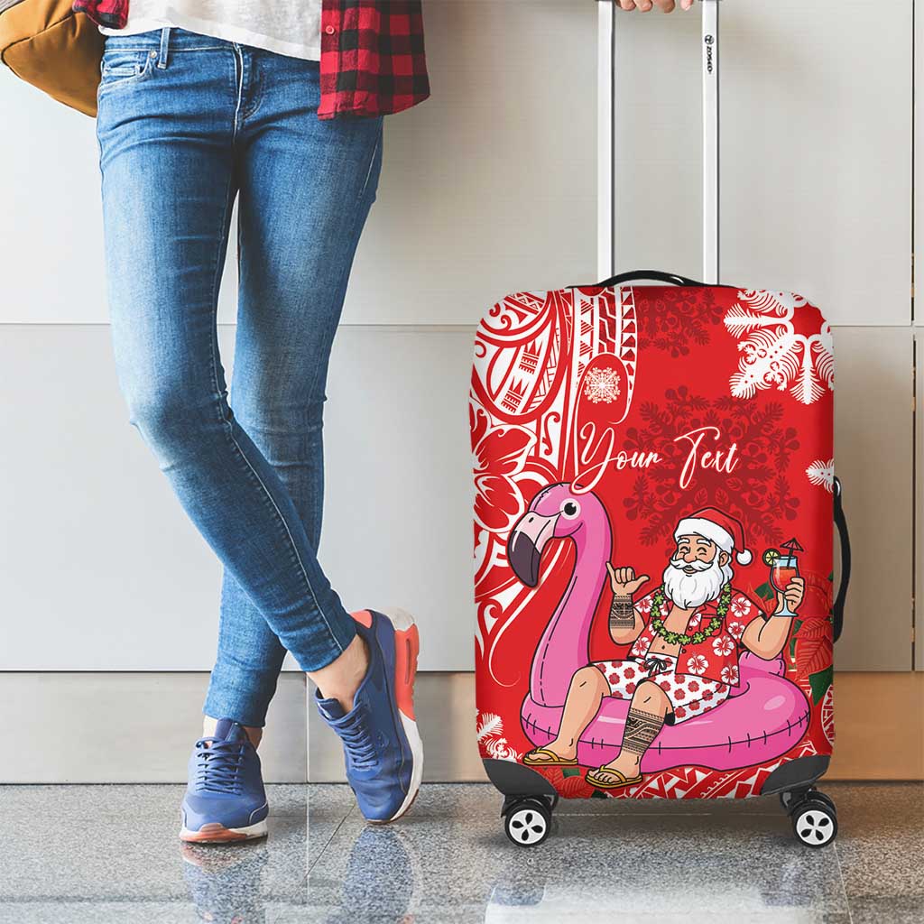 Personalized Hawaii Christmas Luggage Cover Mele Kalikimaka Chilling Shaka Santa Flamingo - Polynesian Pride