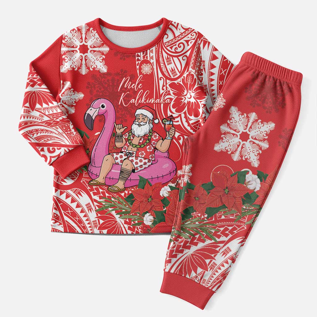 Personalized Hawaii Christmas Pajama Set Mele Kalikimaka Chilling Shaka Santa Flamingo - Polynesian Pride