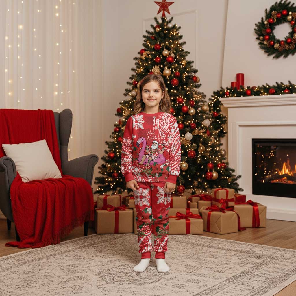 Personalized Hawaii Christmas Pajama Set Mele Kalikimaka Chilling Shaka Santa Flamingo - Polynesian Pride