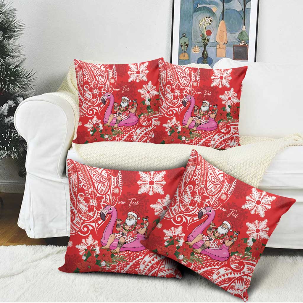 Personalized Hawaii Christmas Pillow Cover Mele Kalikimaka Chilling Shaka Santa Flamingo - Polynesian Pride