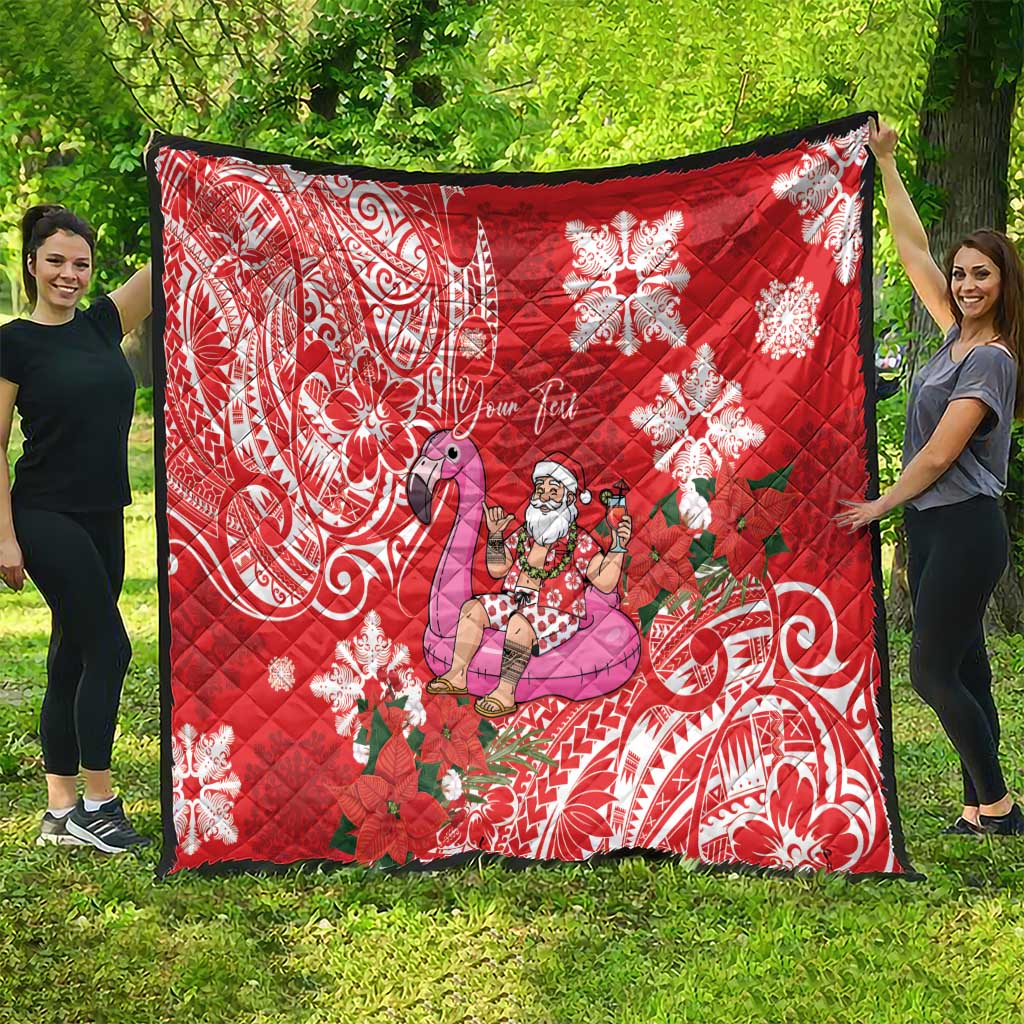Personalized Hawaii Christmas Quilt Mele Kalikimaka Chilling Shaka Santa Flamingo - Polynesian Pride