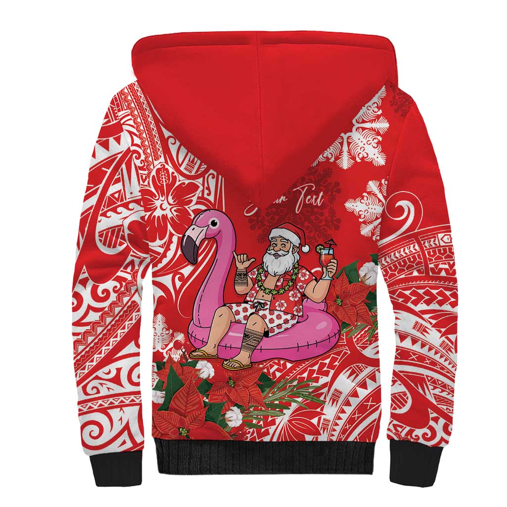Personalized Hawaii Christmas Sherpa Hoodie Mele Kalikimaka Chilling Shaka Santa Flamingo - Polynesian Pride