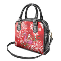 Personalized Hawaii Christmas Shoulder Handbag Mele Kalikimaka Chilling Shaka Santa Flamingo - Polynesian Pride
