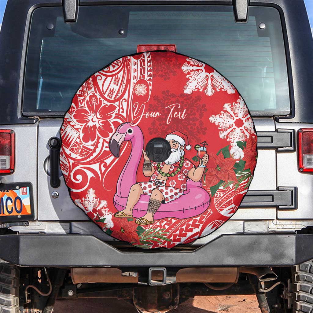 Personalized Hawaii Christmas Spare Tire Cover Mele Kalikimaka Chilling Shaka Santa Flamingo - Polynesian Pride
