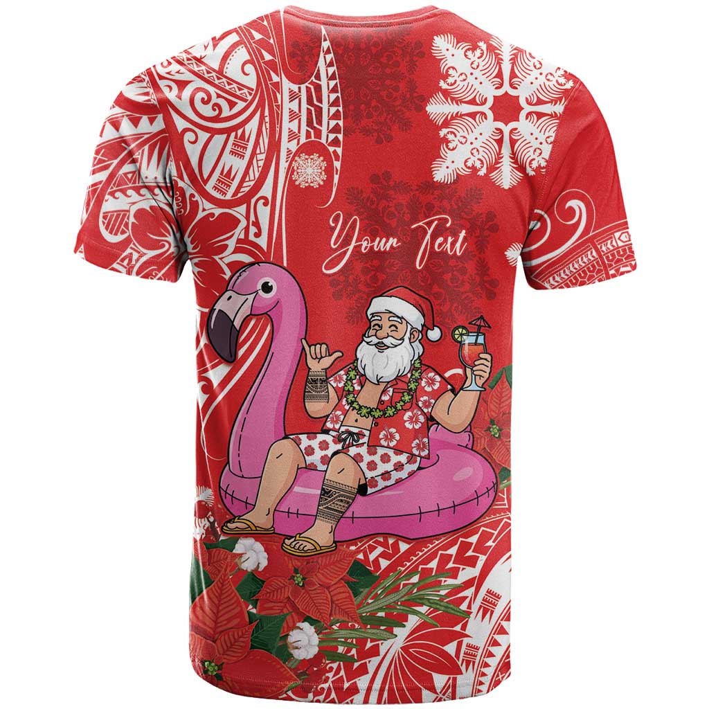 Personalized Hawaii Christmas T Shirt Mele Kalikimaka Chilling Shaka Santa Flamingo - Polynesian Pride