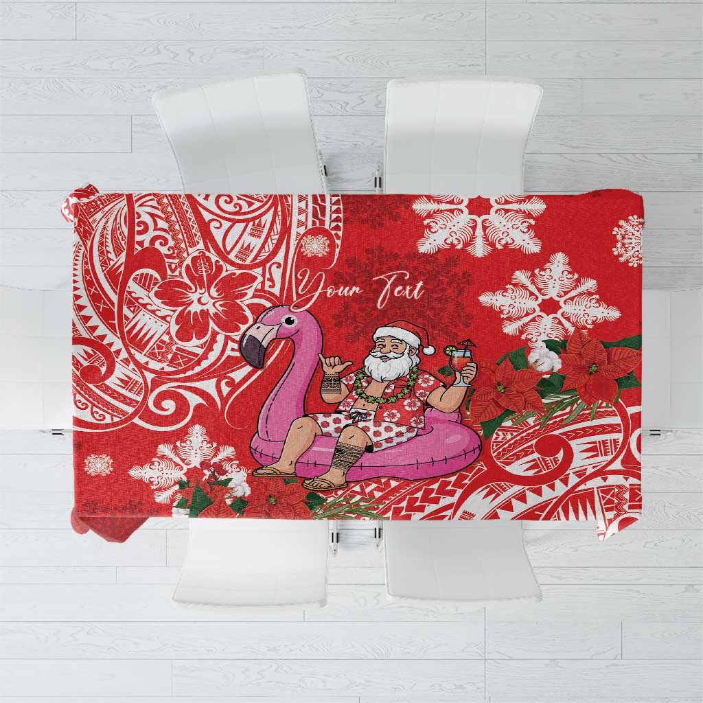 Personalized Hawaii Christmas Tablecloth Mele Kalikimaka Chilling Shaka Santa Flamingo - Polynesian Pride