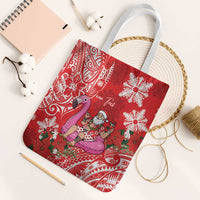 Personalized Hawaii Christmas Tote Bag Mele Kalikimaka Chilling Shaka Santa Flamingo - Polynesian Pride