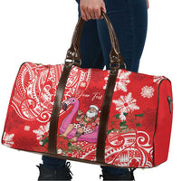 Personalized Hawaii Christmas Travel Bag Mele Kalikimaka Chilling Shaka Santa Flamingo - Polynesian Pride