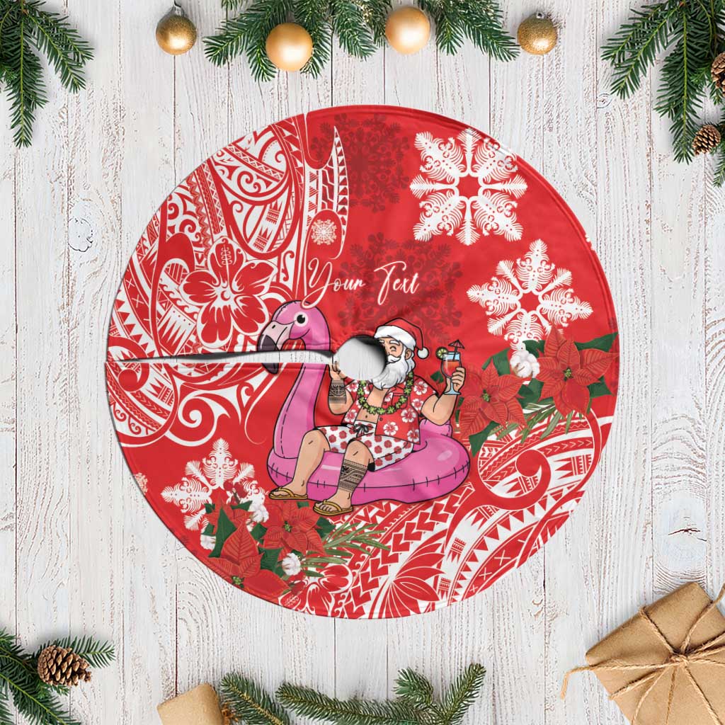 Personalized Hawaii Christmas Tree Skirt Mele Kalikimaka Chilling Shaka Santa Flamingo - Polynesian Pride