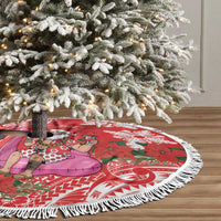 Personalized Hawaii Christmas Tree Skirt Mele Kalikimaka Chilling Shaka Santa Flamingo - Polynesian Pride