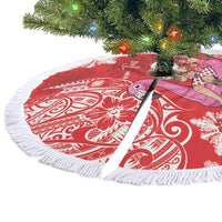Personalized Hawaii Christmas Tree Skirt Mele Kalikimaka Chilling Shaka Santa Flamingo - Polynesian Pride