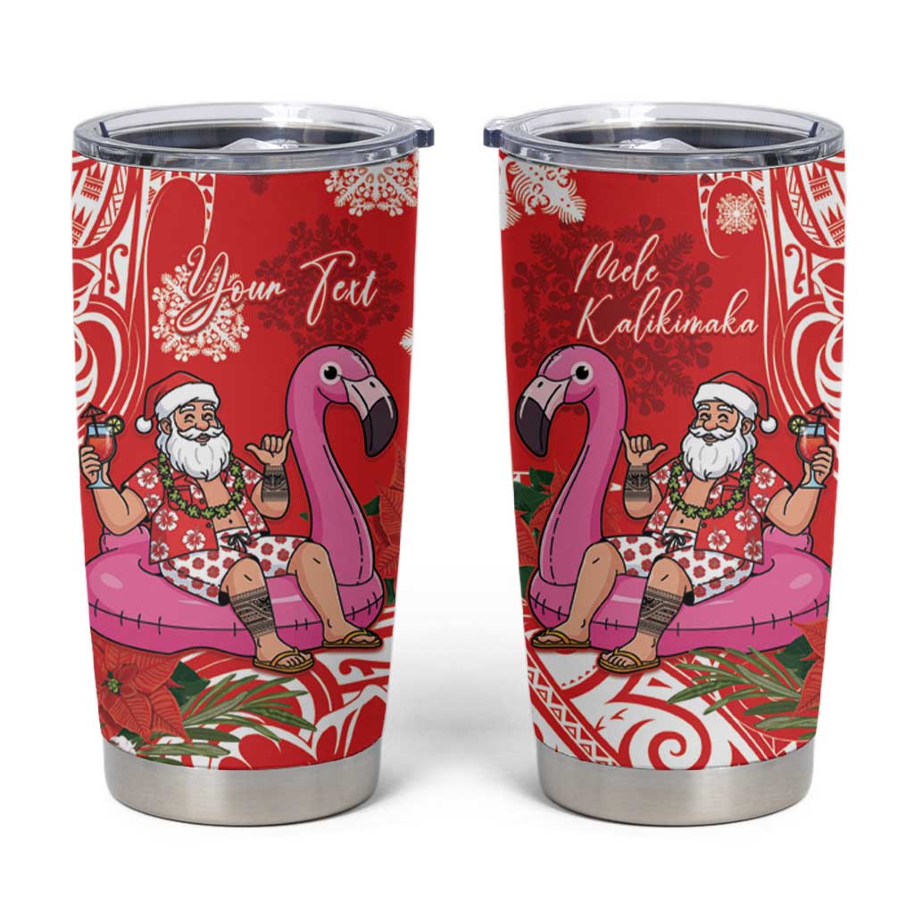 Personalized Hawaii Christmas Tumbler Cup Mele Kalikimaka Chilling Shaka Santa Flamingo - Polynesian Pride