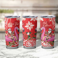 Personalized Hawaii Christmas Tumbler Cup Mele Kalikimaka Chilling Shaka Santa Flamingo - Polynesian Pride