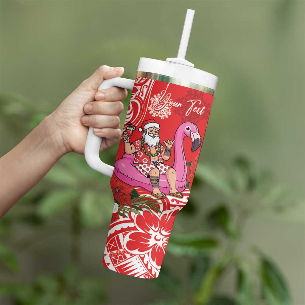 Personalized Hawaii Christmas Tumbler With Handle Mele Kalikimaka Chilling Shaka Santa Flamingo - Polynesian Pride