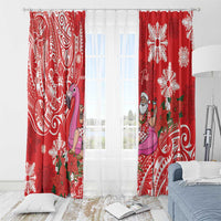 Personalized Hawaii Christmas Window Curtain Mele Kalikimaka Chilling Shaka Santa Flamingo - Polynesian Pride