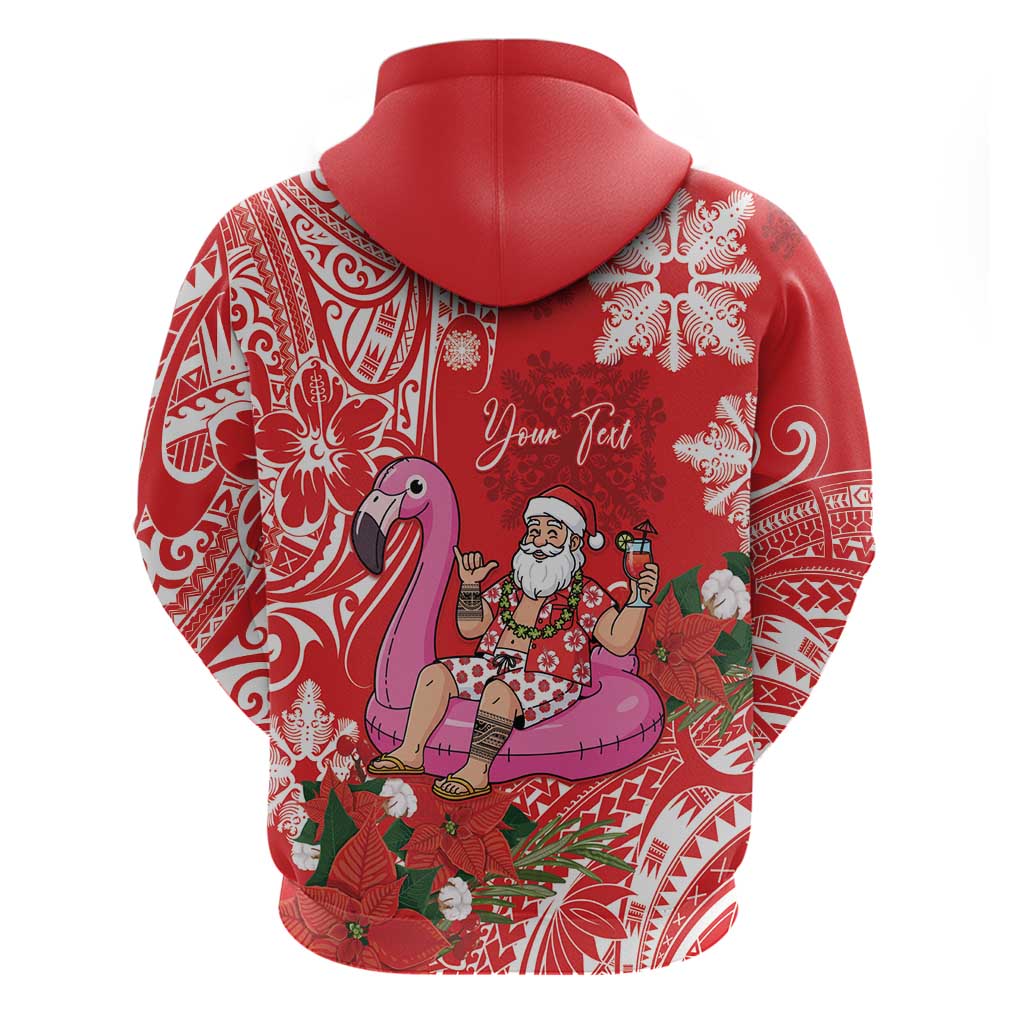 Personalized Hawaii Christmas Zip Hoodie Mele Kalikimaka Chilling Shaka Santa Flamingo - Polynesian Pride