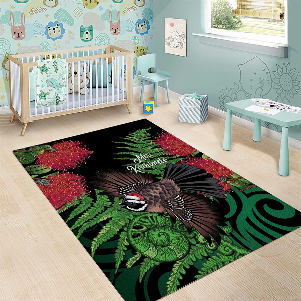 Meri Kirihimete New Zealand Area Rug Piwakawaka Koru Fern Mix Pohutukawa - Polynesian Pride