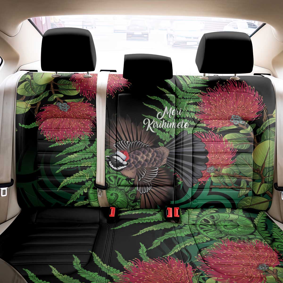 Meri Kirihimete New Zealand Back Car Seat Cover Piwakawaka Koru Fern Mix Pohutukawa - Polynesian Pride