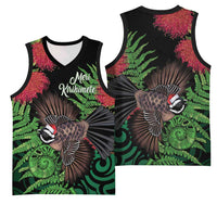 Meri Kirihimete New Zealand Basketball Jersey Piwakawaka Koru Fern Mix Pohutukawa LT14 - Polynesian Pride